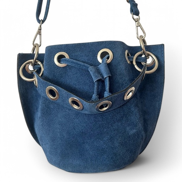 Borse In Pelle Genuine Italian Leather Bucket Purse Removable Strap Hobo Bag - Picture 2 of 16